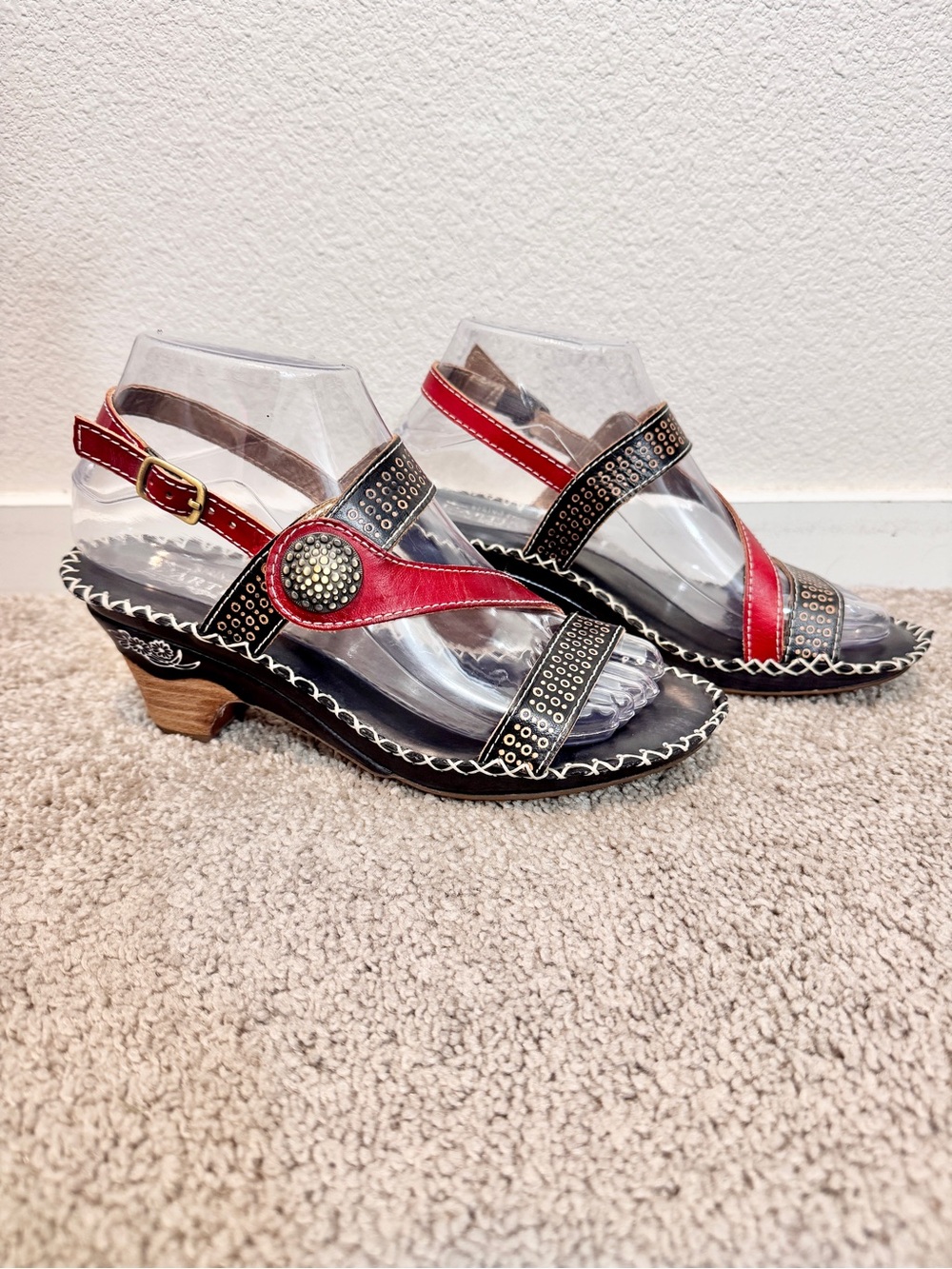 LโArtiste Spring Step Dreamer Sandals 36 Black Leather Western Artisan Heels K38